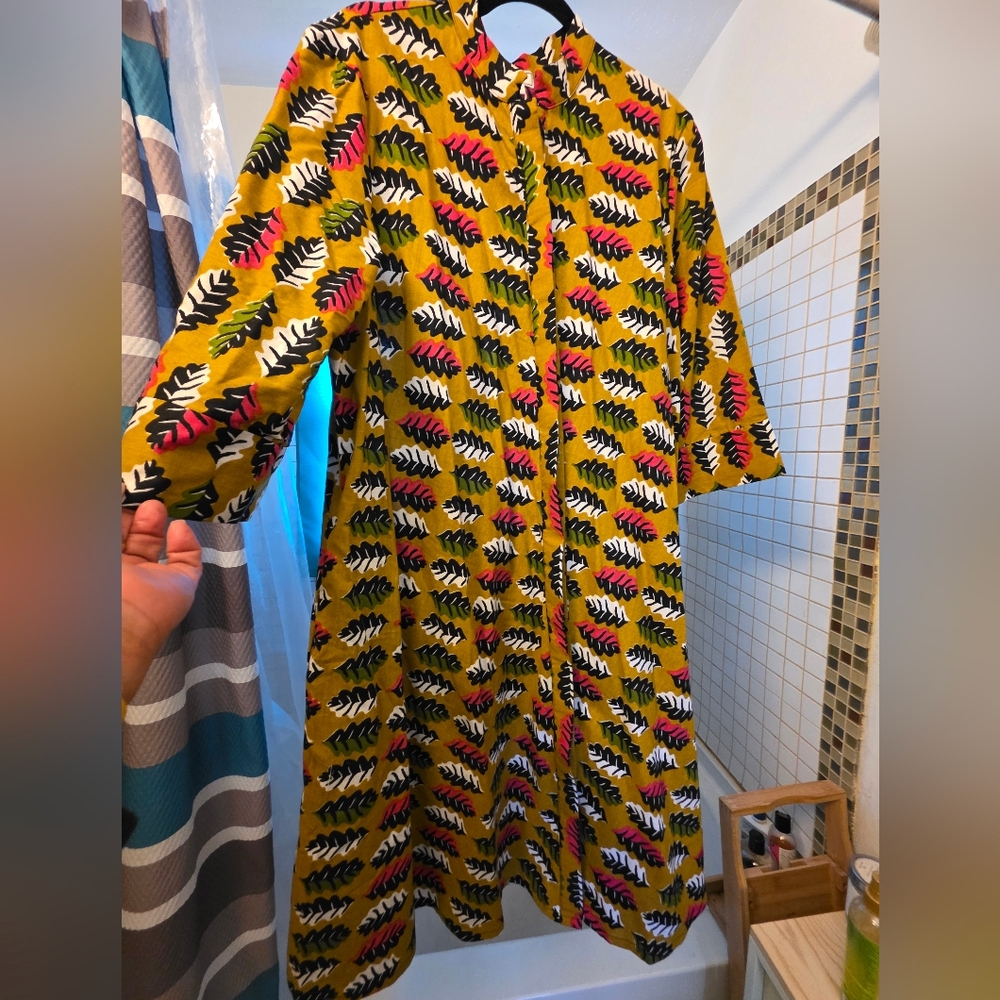 Zuri KENYA Colorful Leaf Print Dress XL LONG